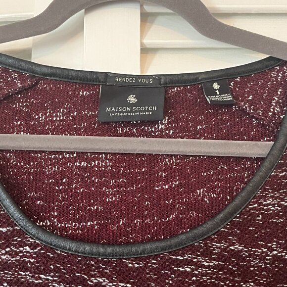 Scotch & Soda (Maison Scotch) Mixed Tweed Leather Trim Burgundy Sweater 1 small - Picture 2 of 7